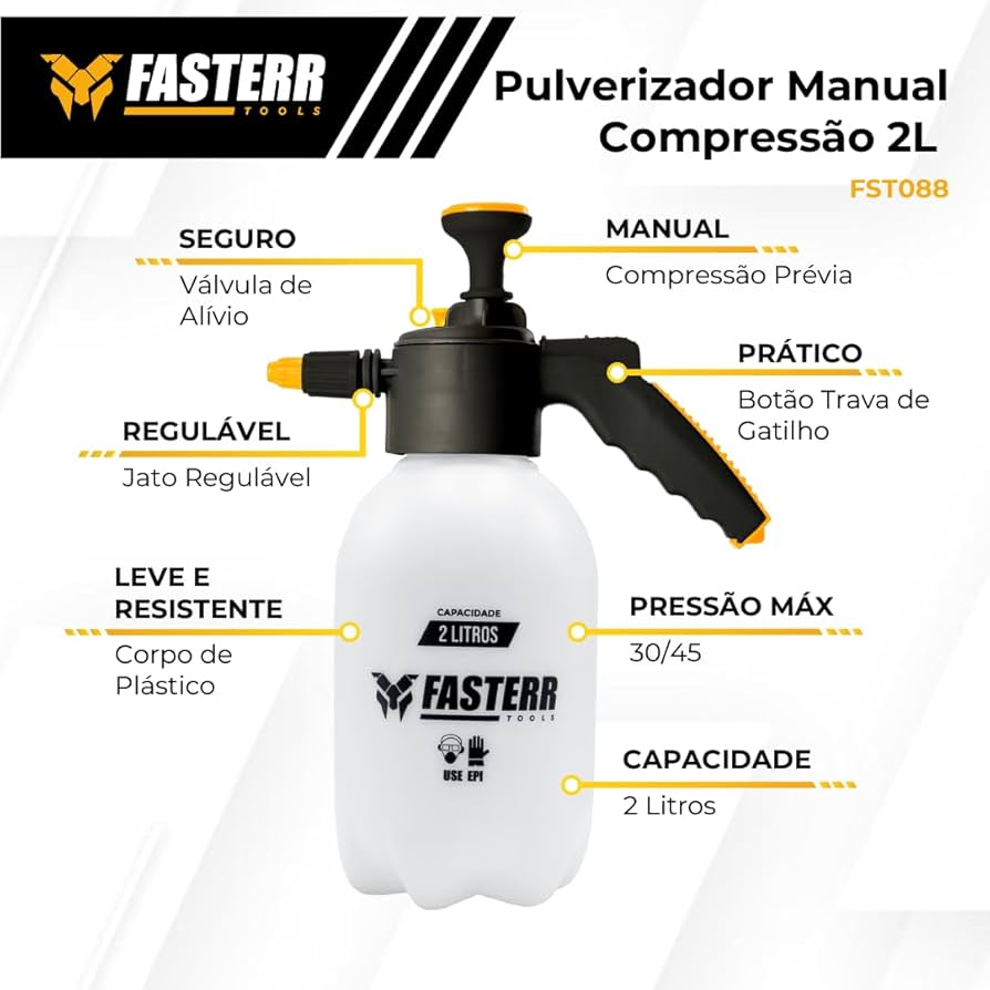 Pulverizador Manual 2l Com Bomba E Válvula Spray Fst088 Branco - Imagem 5