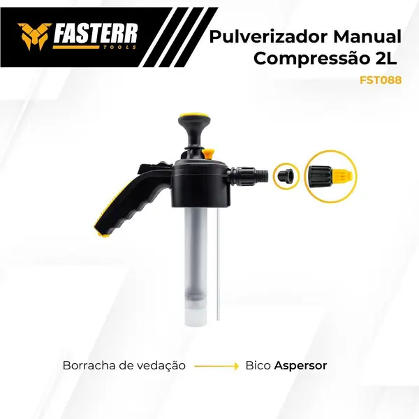 Pulverizador Manual 2l Com Bomba E Válvula Spray Fst088 Branco - Imagem 3